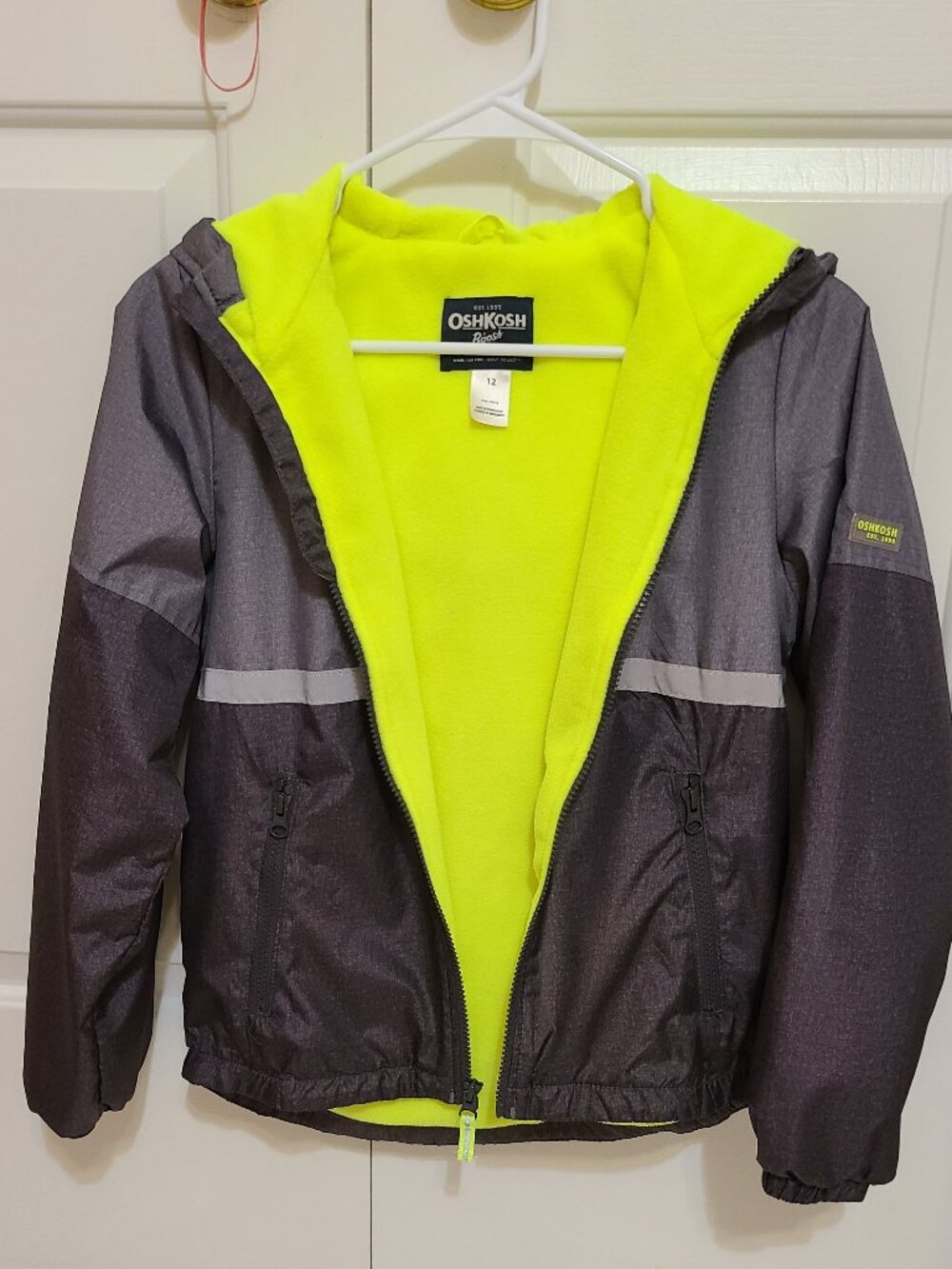 Boys OshKosh Fleece lined Rain Jacket with Reflector Strips Size 12